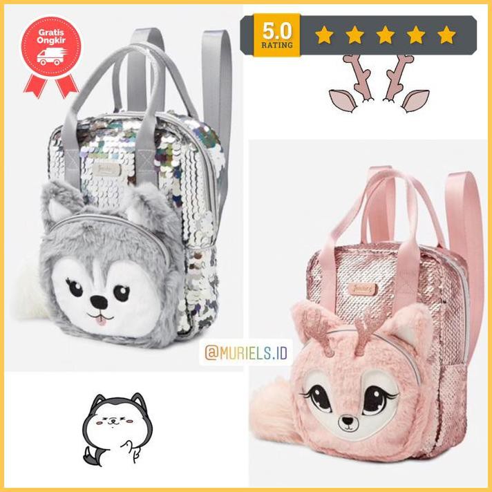 Tas Justice Flip Sequin Husky Deer Sparkle Mini Backpack Ransel Anak - Silver Husky Gratis889