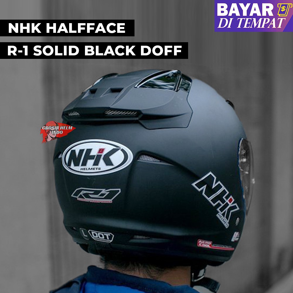 Helm NHK R1 Black Doff Solid Hitam Dop Double Visor Half Face - FREE TAS HELM NHK R-1 SOLID ORIGINAL