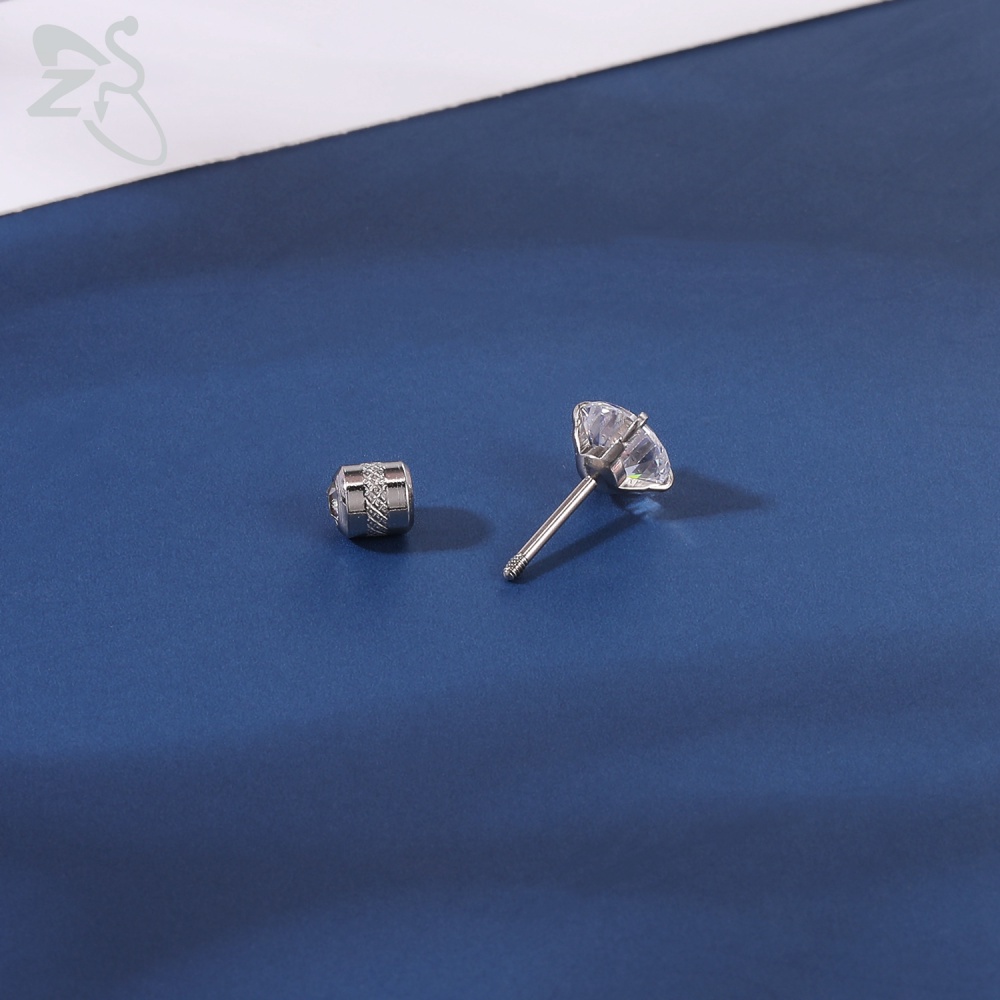 1pc Anting Stud Kristal Ganda Bentuk Bulat Bahan Stainless Steel 5 Warna Ukuran 2-8mm