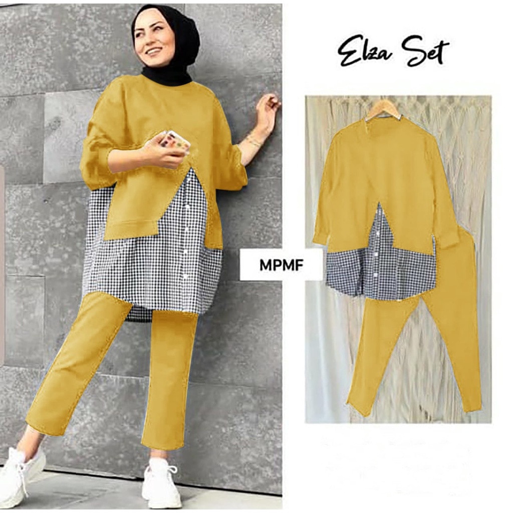 2 UKURAN 2XL 3XL HGO SET ELZE / SET ELZA CROM / ONE SET WANITA-Mustard 3XL