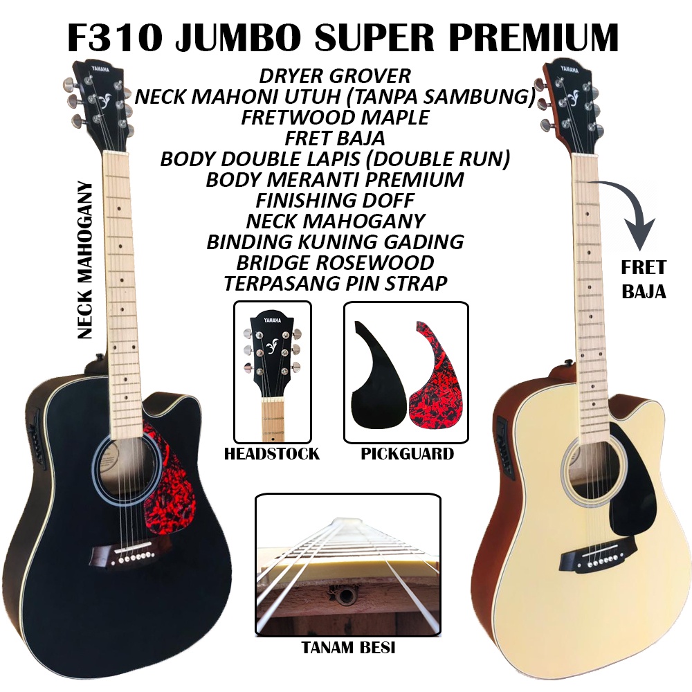 Gitar Akustik Elektrik Custom Jumbo  F310 Free Bonus Free Packing Kayu