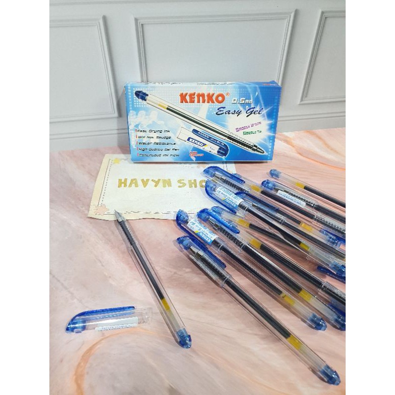 (12pc) pen gel merek KENKO EASY GEL-Biru