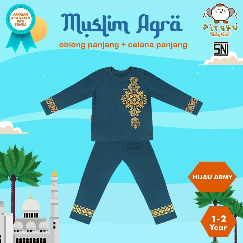 TERMURAH Baju bayi Piteku set muslim oblong panjang celana panjang