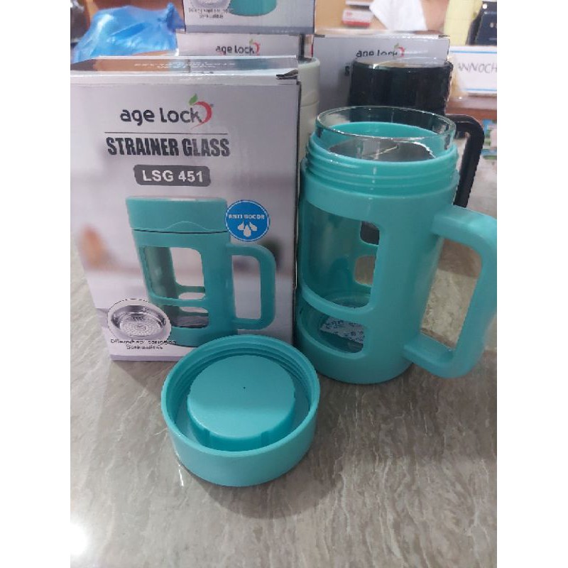 Strainer Glass [450 ml] AGE LOCK LSG 451/ Gelas Strainer Botol Minum + Saringan Anti Bocor