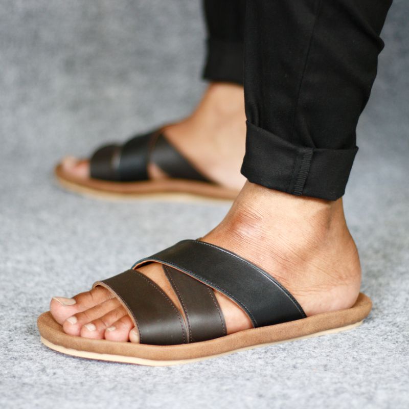 Sandal pria casual kulit original slip on