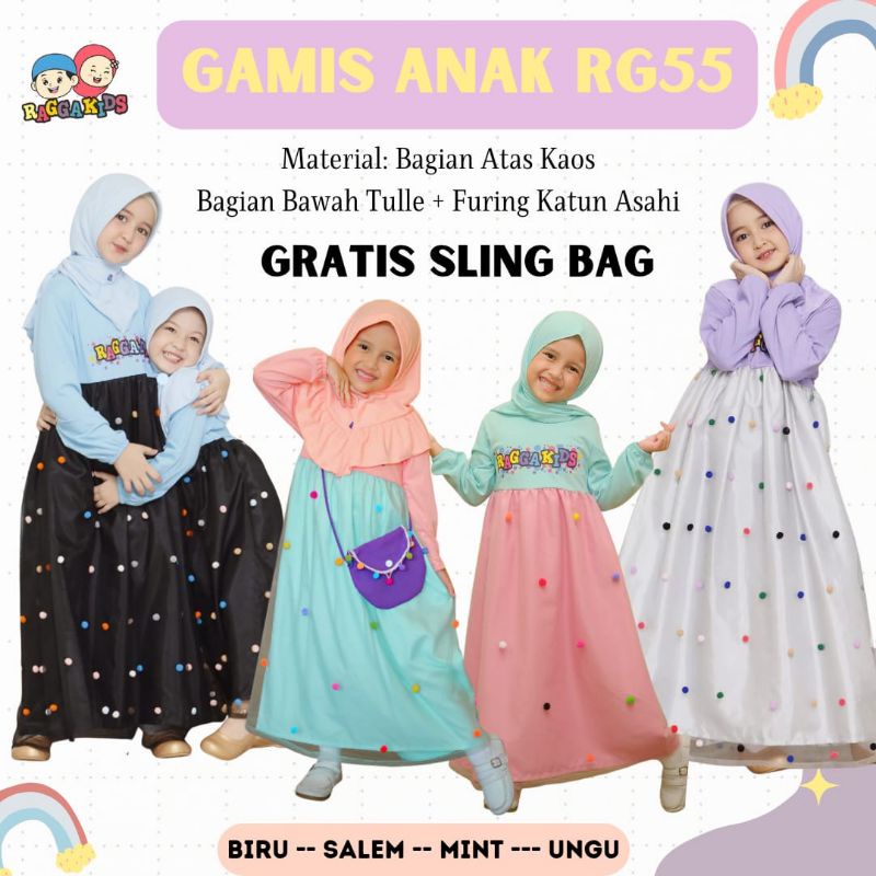 GAMIS ANAK DRESS TUTU  RAGGAKIDS RG 55 RG55 Gamis Anak Terbaru 2-12 Tahun Gamis Pesta Gamis Cantik G