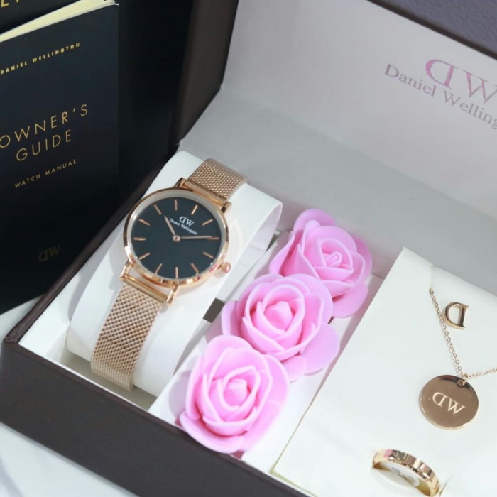 PROMO Jam Tangan Wanita DW FLOWER PINK FULLSET STYLISH ELEGANT 9561V