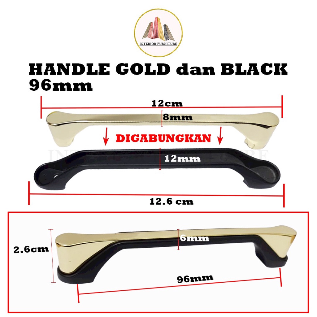 Handle Gold Hitam Handle Emas Hitam Tarikan Laci Minimalis Gagang Pintu Lemari 8103 96 mm &amp; 128 MM.