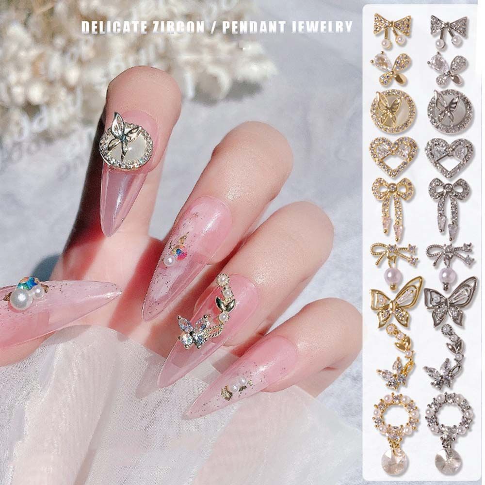 Mxbeauty Hiasan Kuku 3d Bentuk Kupu-Kupu Aksen Zircon + Mutiara + Glitter Untuk Nail Art / Manicure Diy