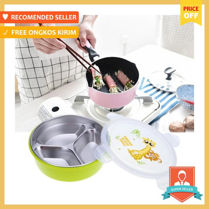 Lunch Box Stainless 16Cm Kotak Makan Bulat Ompreng 3 Sekat Tahan Panas Kotak Makan