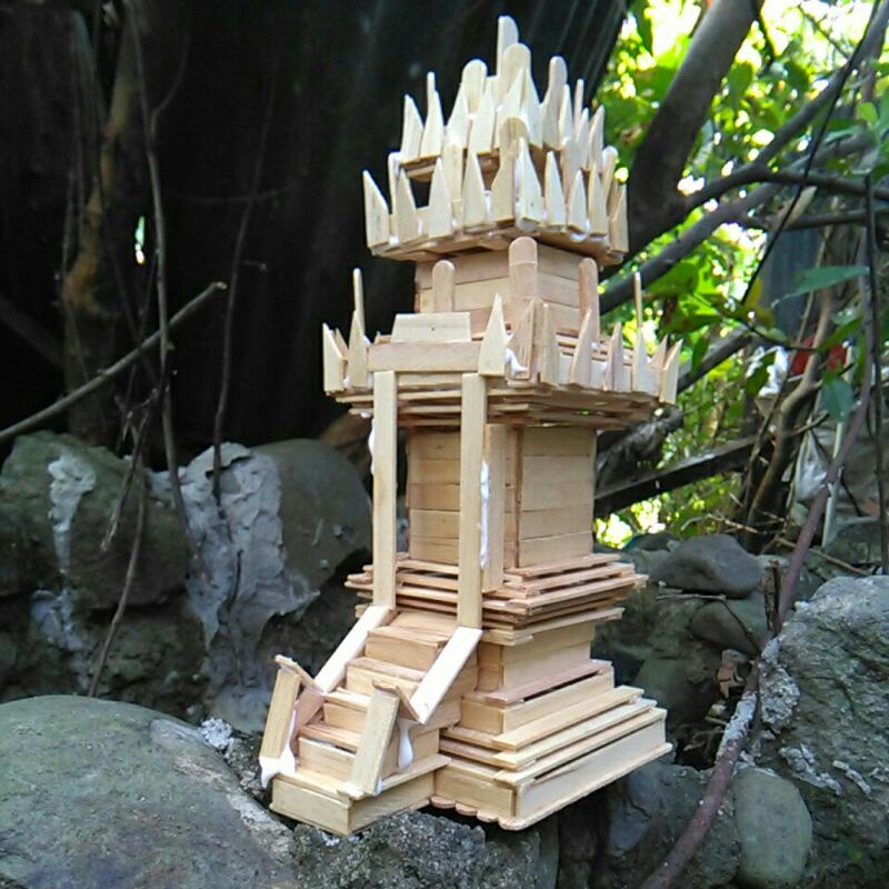 miniatur candi cangkuang garut dari stik es krim