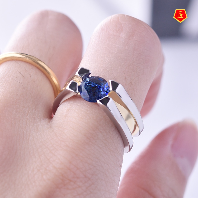 [Ready Stock]Inlaid Sapphire Ring 18K Gold Two-Tone