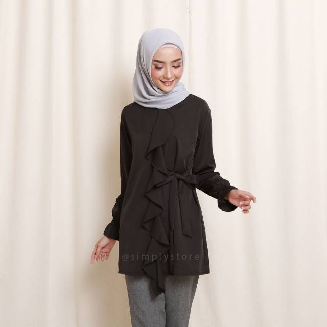 Atasan , blouse , Simplystore Simply2 simply ruffle pita black size M