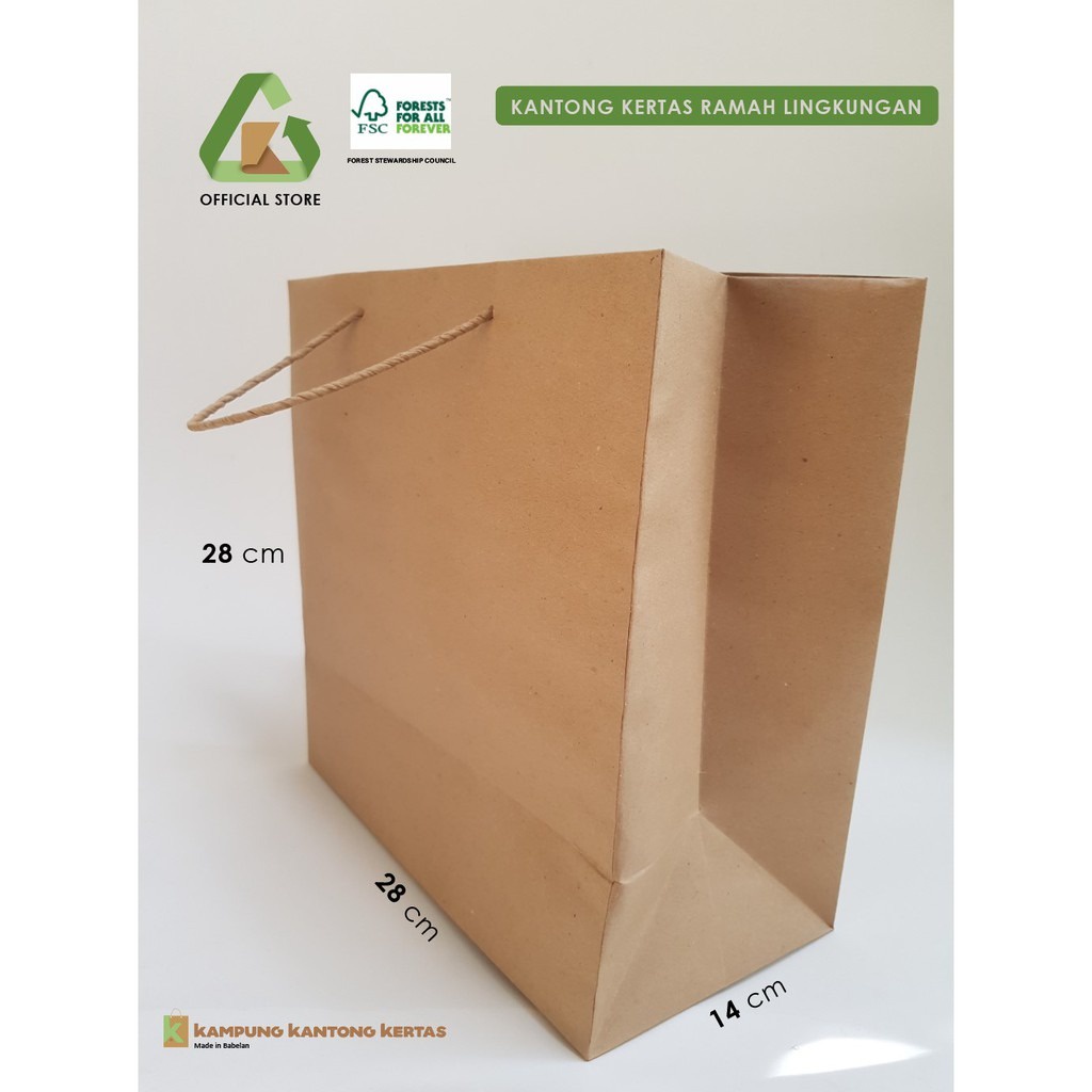 Kantong Kertas Coklat / Paper Bag Kraft - 28cm x 28cm x 14cm