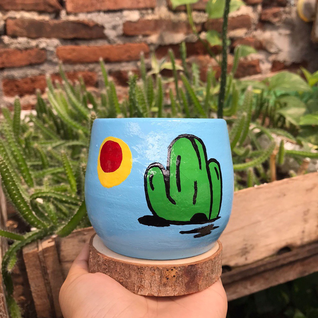 Pot Lukis Ukuran 10 cm Vas Tanaman Kaktus Sukulen Tanah Liat Gerabah Pot Costum Dekorasi Taman Hiasa