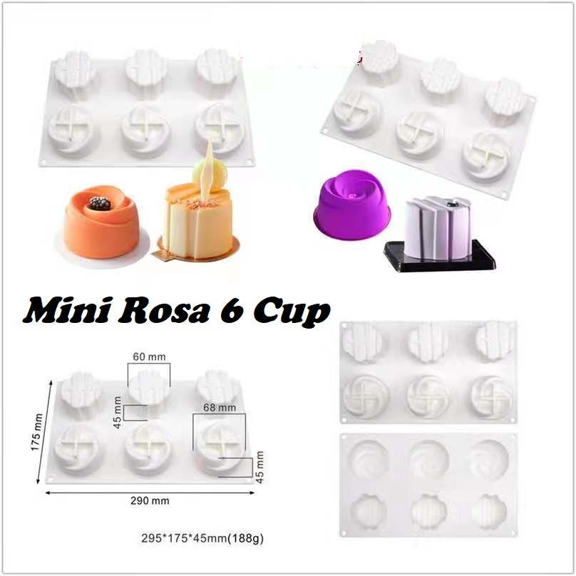 Loyang Silicone Cetakan Bolu Kue Puding Silikon Tahan Panas Mini Rosa 6 Cup