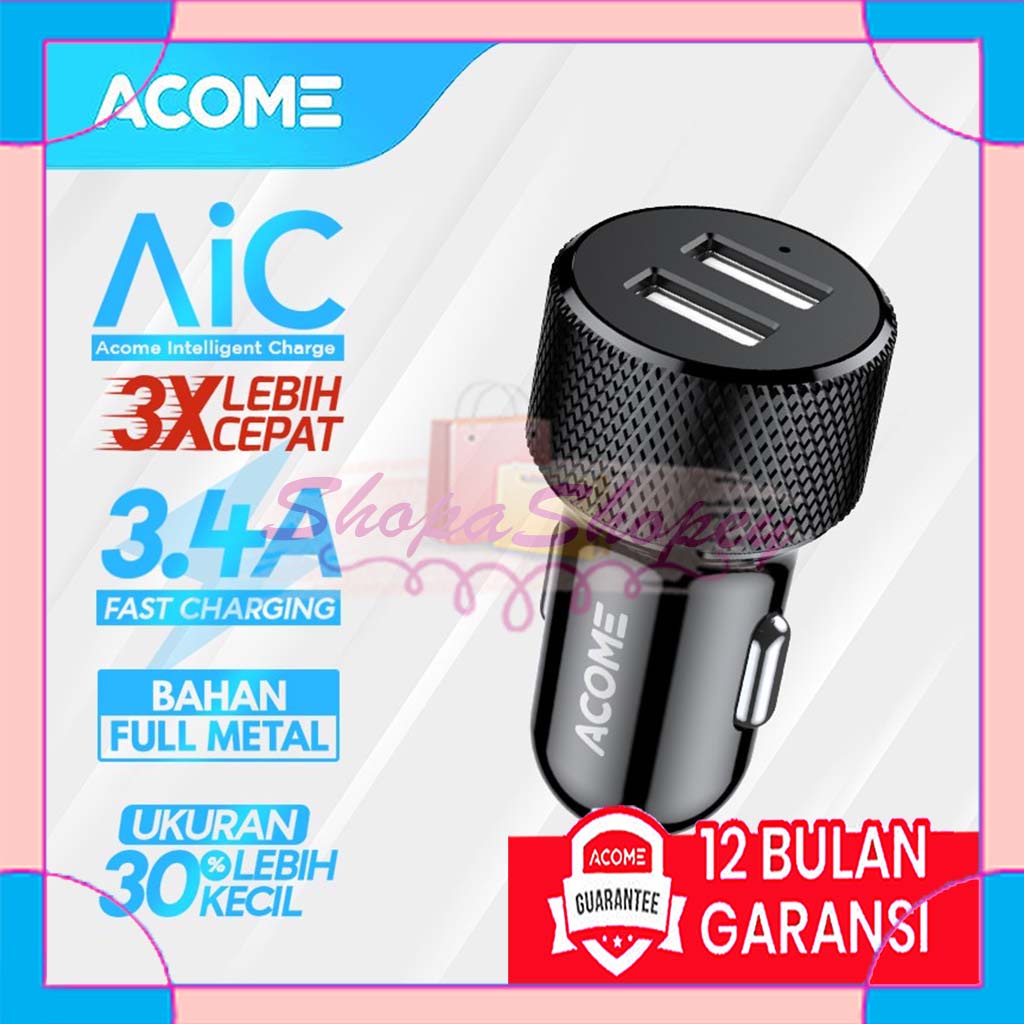 Acome Car Charger 2 Port Fast Charging 3.4A Garansi Resmi 1 tahun ACC03