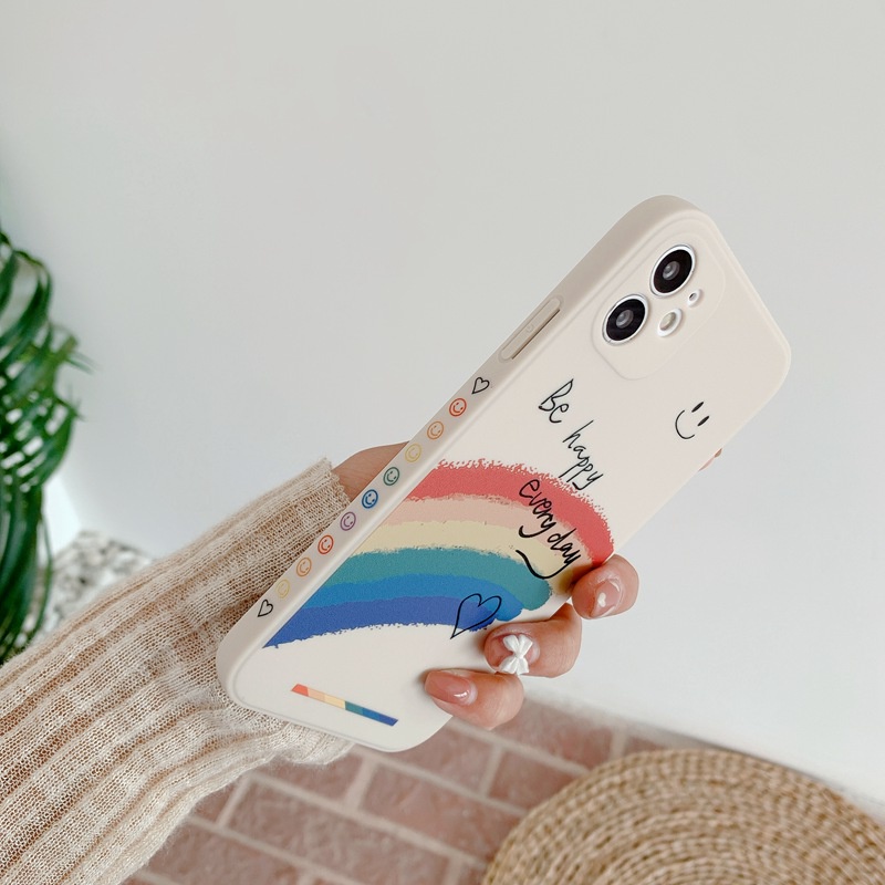 Be Happy Rainbow Soft Case iP iPhone 11 12 13 Pro Max 6 6S 7 8 + Plus SE 2020 X XR XS Max Nice Casing