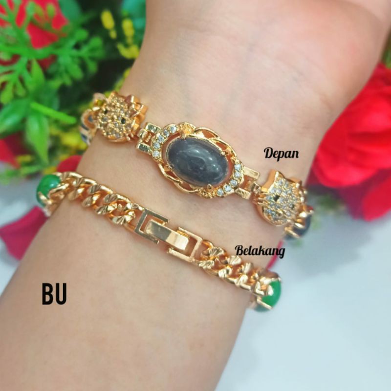 Gelang rantai HK kombinasi batu alam warna gold, elegan (COD)