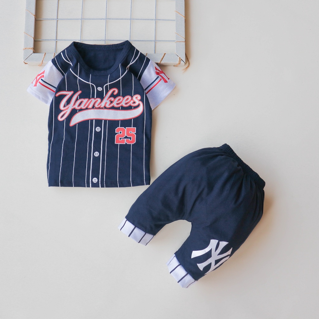 Nuna Store Setelan Baju Celana Anak Bayi Laki-laki Usia 6 bulan - 3 tahun IMK Motif Yankees 25