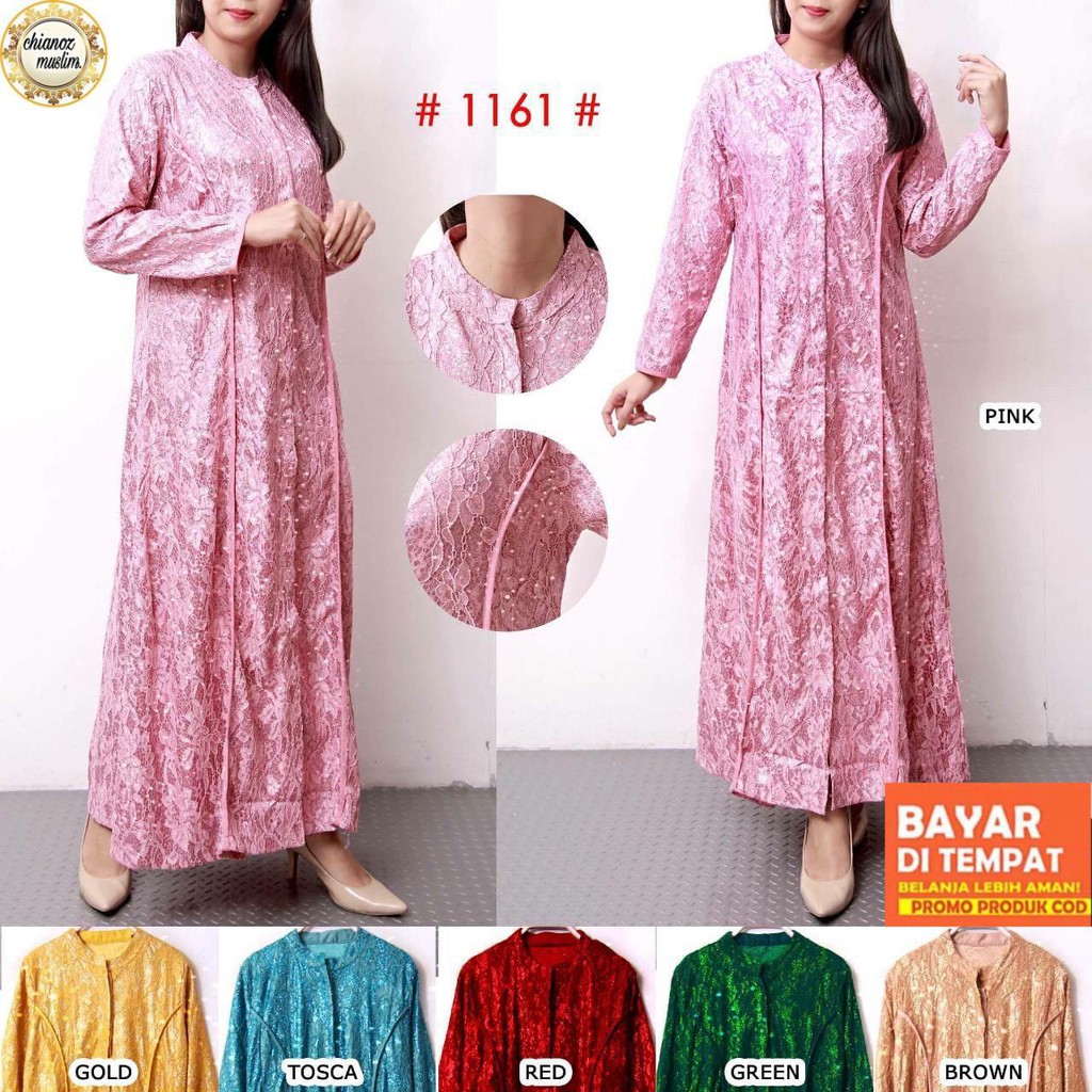 CHIANOZ Gamis Brukat Warna Lebaran Busana  Muslim  Pesta 