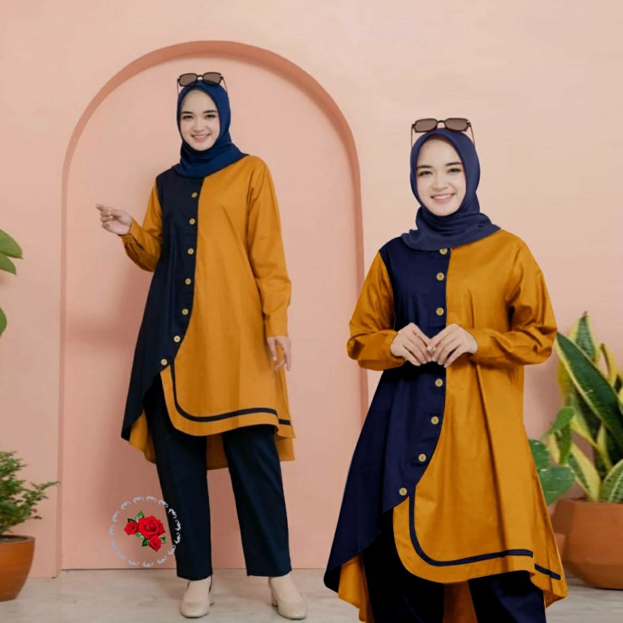 Setelan One Set Muslim Wanita Remaja Kekinian Terbaru 2021 Button Verda Moscrepe LD108 Fit To L XL