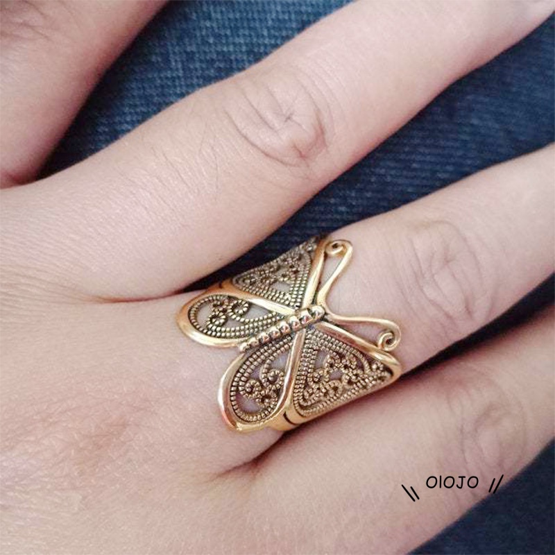 【COD】Cincin Butterfly Ukir Gaya Retro Vintage Eropa Dan Amerika Untuk Perhiasan