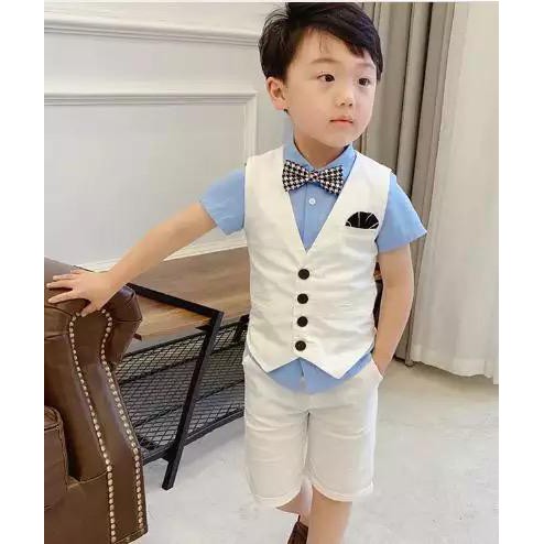 [set vestfour OT] setelan anak laki-laki kemeja + vest + celana cotton premium