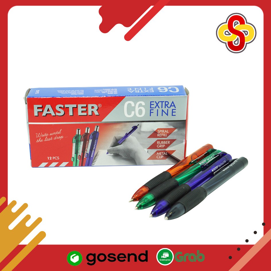 Pulpen Cetek / BallPoint Pen Faster C6 Extra Fine - Hitam