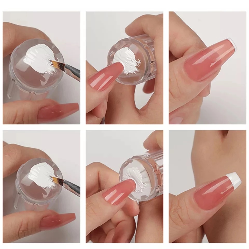 1 Set Stamper Scraper Bahan Silikon Transparan Gaya Perancis Untuk Nail Art Manicure