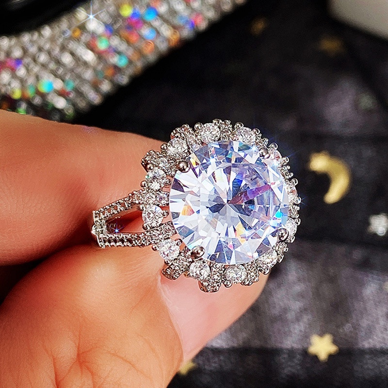 Cincin Kawin / Tunangan Cubic Zirconia Bulat Besar Mewah Untuk Wanita