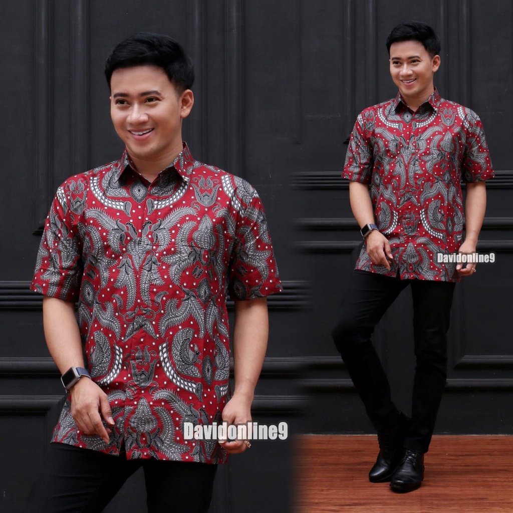 BSWART Batik HRB026 Hem Pendek anjani biru Pekalongan M L XL Batik Pria MURAH Modern Grosir