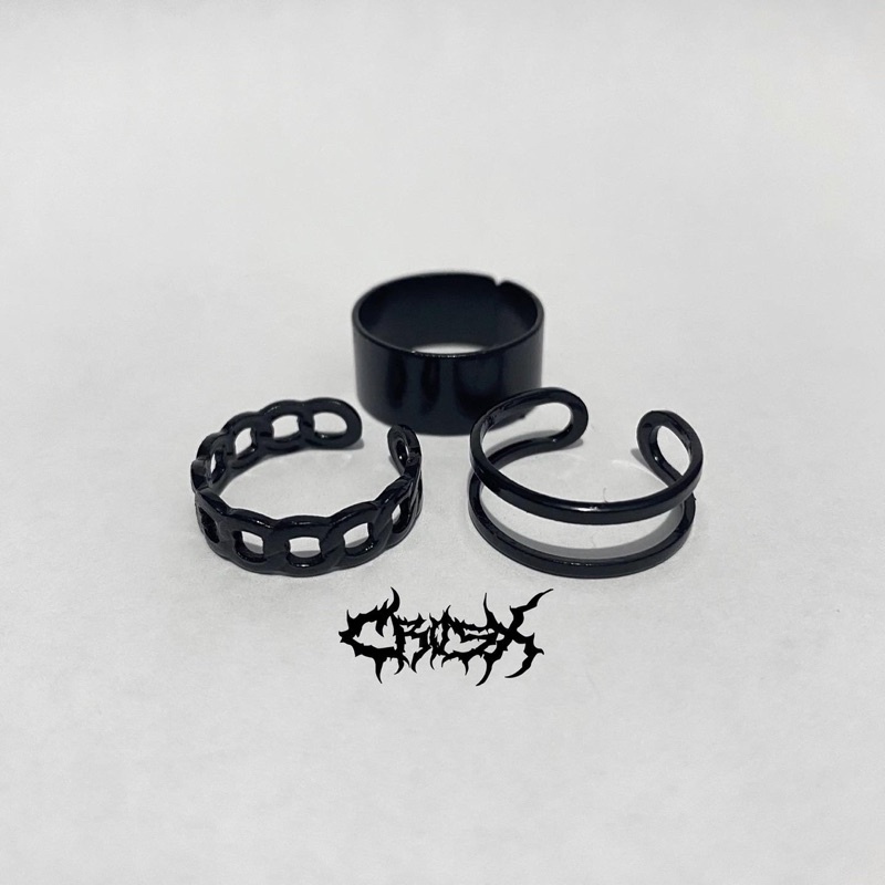 3PCS HIP HOP PUNK BLACK METAL RING SET / CINCIN SET 3 IN 1 RING / COUPLE RING CINCIN COUPLE KOREAN STYLE RING CINCIN STYLE KOREA CINCIN AESTHETIC RING CINCIN TITANIUM CINCIN STAINLESS STEEL CINCIN PRIA CINCIN WANITA HIP HOP PUNK RETRO VINTAGE METAL RING