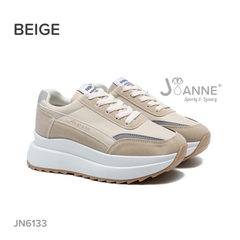 RESTOCK! [ORIGINAL] JOANNE Highsole Sporty Sneakers Shoes Sepatu Wanita #JN6133-BEIGE