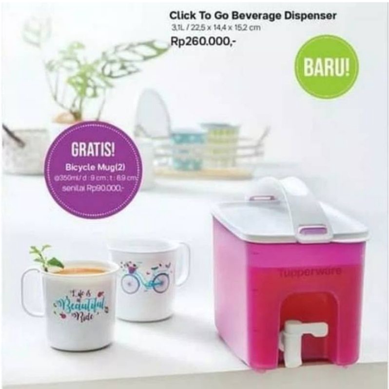 Baverage dispenser tupperware bonus 2 mug / dispenser tupperware promo