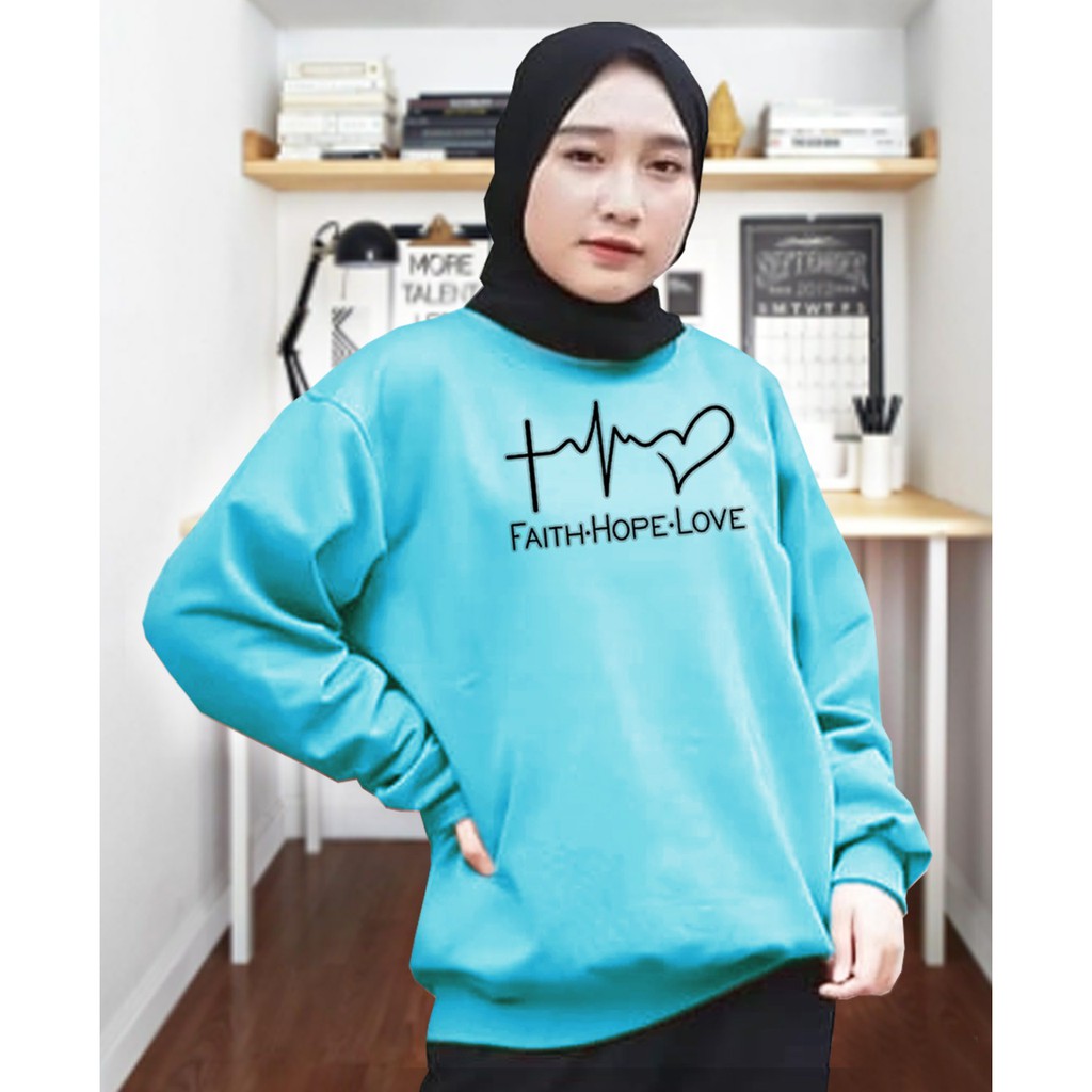 Kaos Lengan Panjang faith.hope.love / Kaos Sweatshirt / Atasan Wanita / Atasan Wanita Lengan Panjang