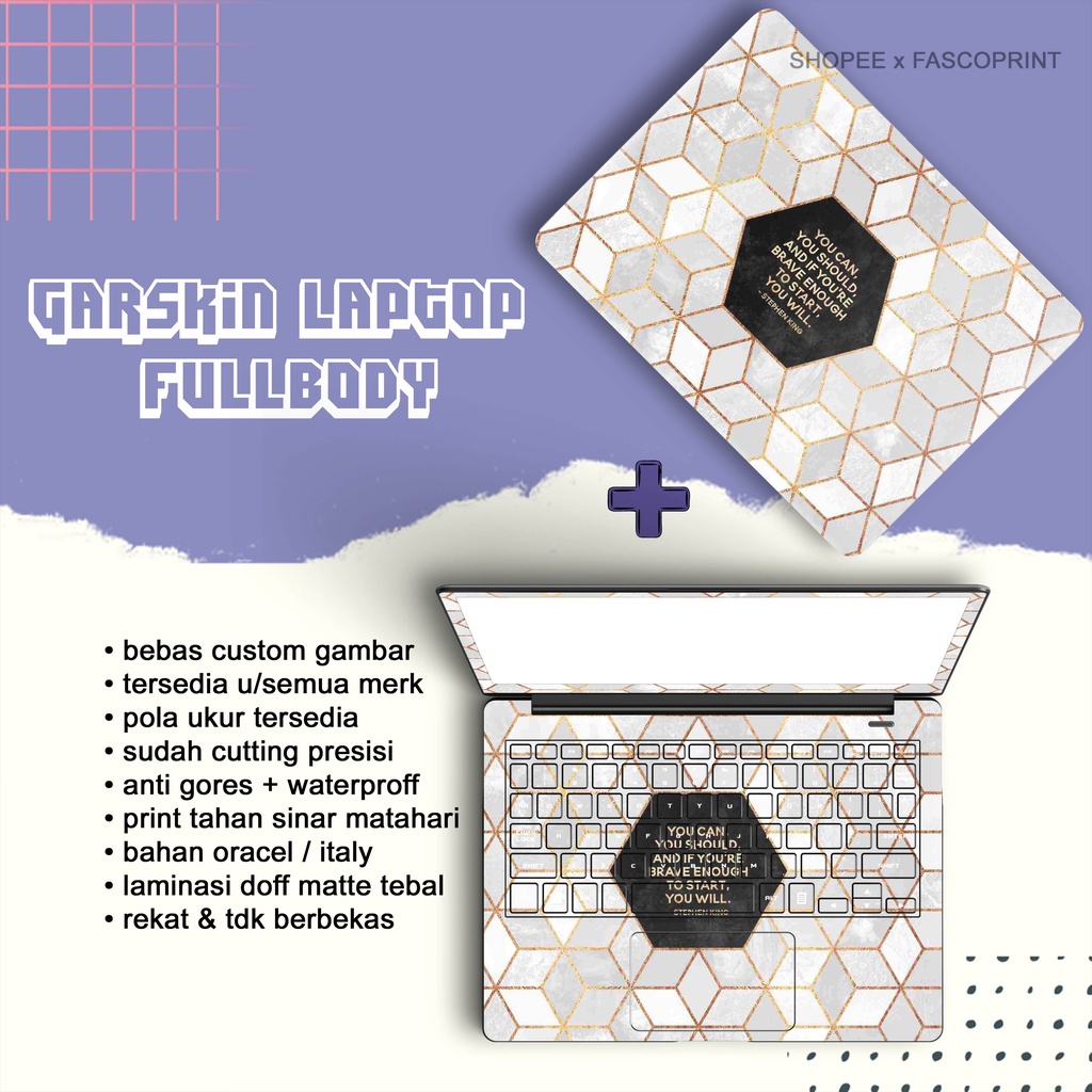 GARSKIN LAPTOP FULLBODY COVER CUSTOM NAMA TULISAN FOTO GAMBAR GARSKIN LAPTOP
