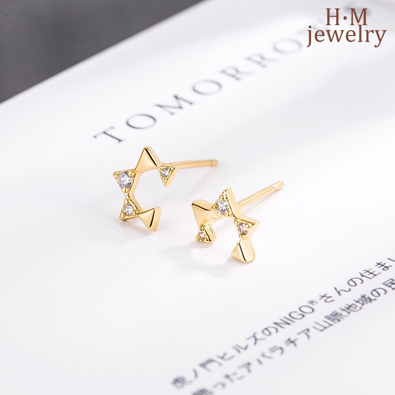 2022 Anting Tusuk Model Pentagram Terbuka Aksen Berlian Imitasi Untuk Wanita