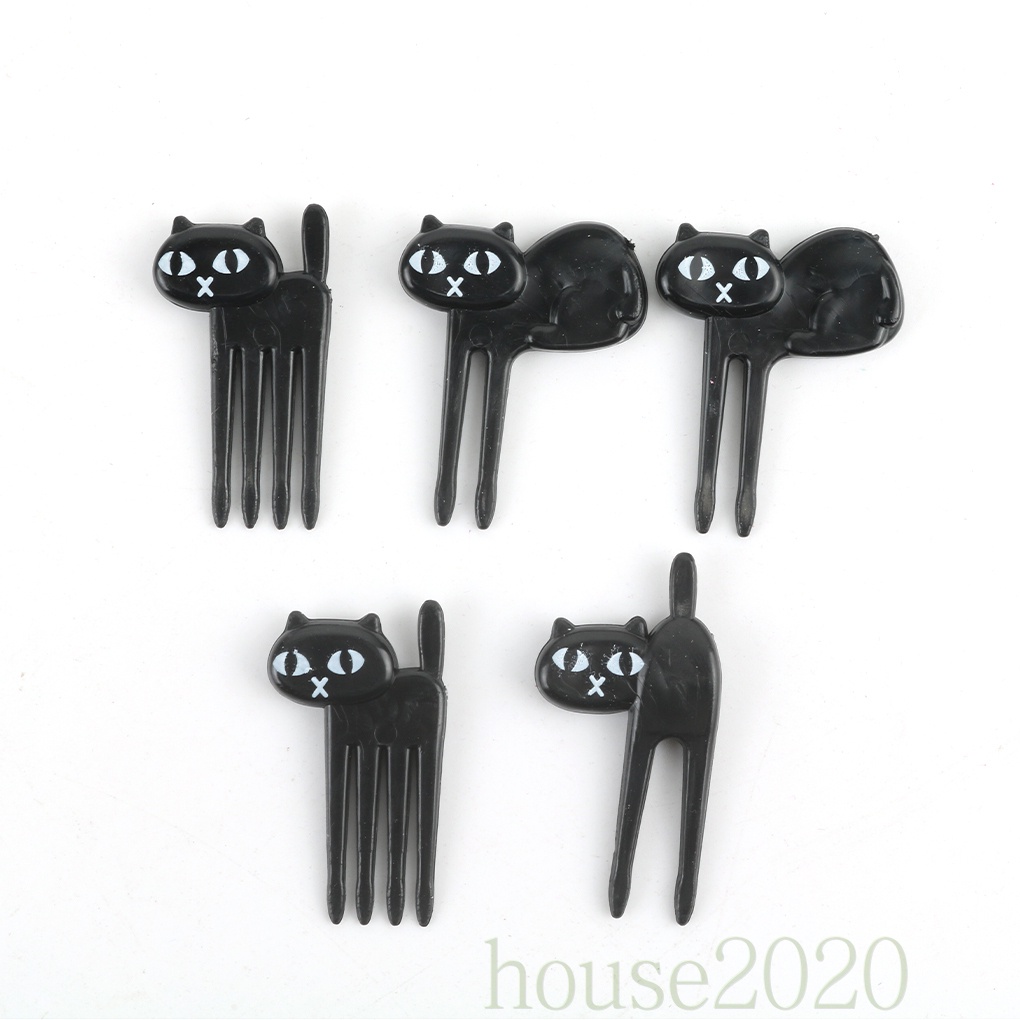 [house2020]6pcs/set Black Cat Fruit Fork Kitten Lunch Garfo Cartoon Children Food Mini Picks