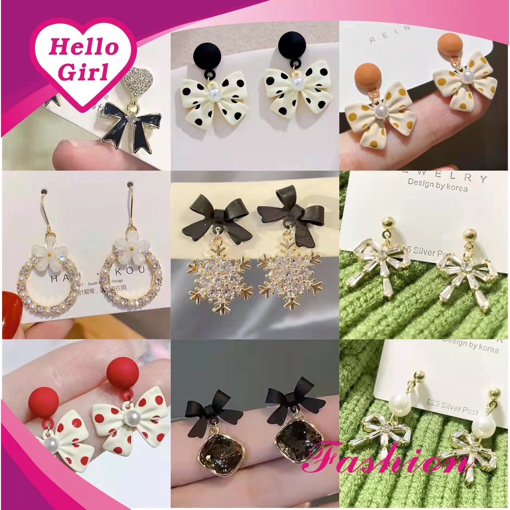 (Hello Girl)E05 Anting Wanita Model Tusuk Motif Pita Gaya Korea Import