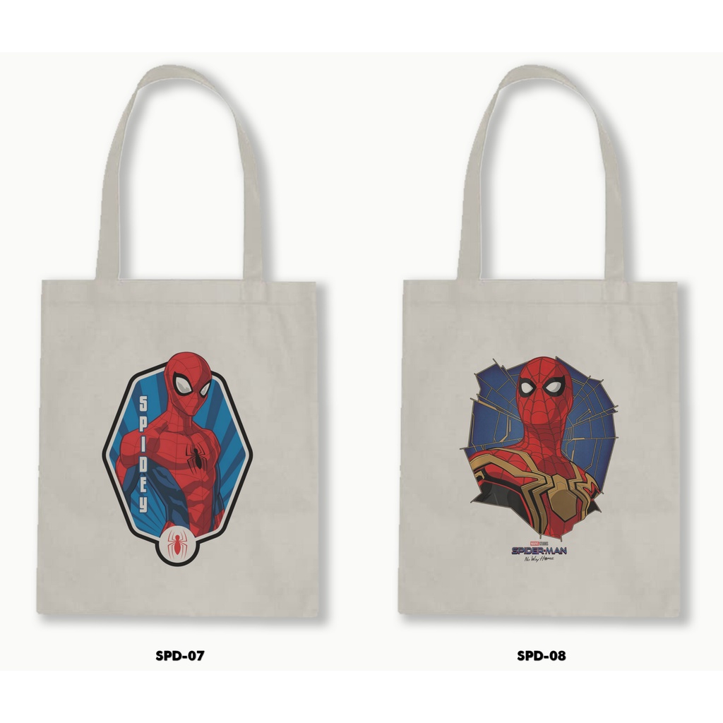 Tas Tote Bag Resleting Kanvas/Blacu  - Spiderman