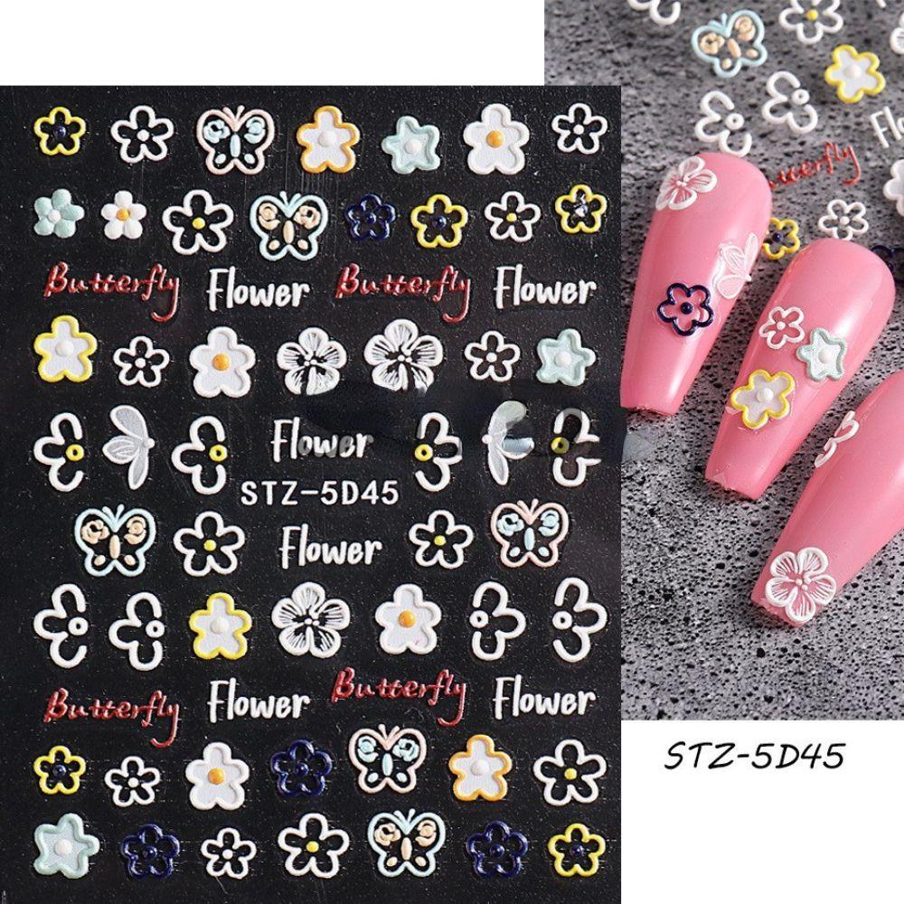 Mxbeauty Kuku Timbul Stiker Bunga Gadis Kuku Kecantikan Kuku Salon Manicuring Decals Hollow Nail Decals