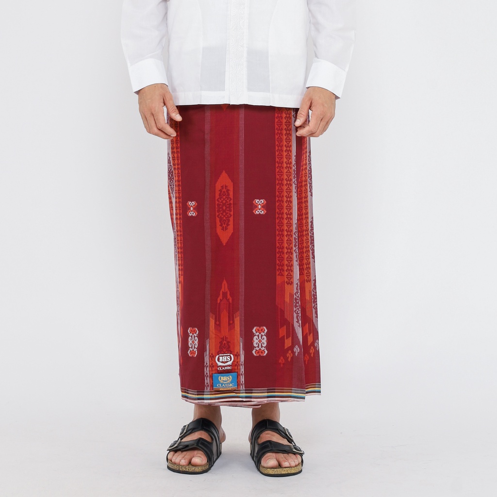 Sarung BHS Classic Gold Motif Jacquard Gunung Eksklusif Merah Orange / BHS JGE