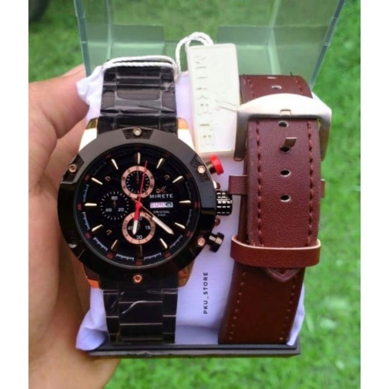 (mirete sport) jam tangan pria mirere free box dan tali kulit tahan air rantai stainlis model analog, jam tangan pria kasual sport termurah dan terlaris, jam tangan pria keren, jam tangan pria bayar di tempat