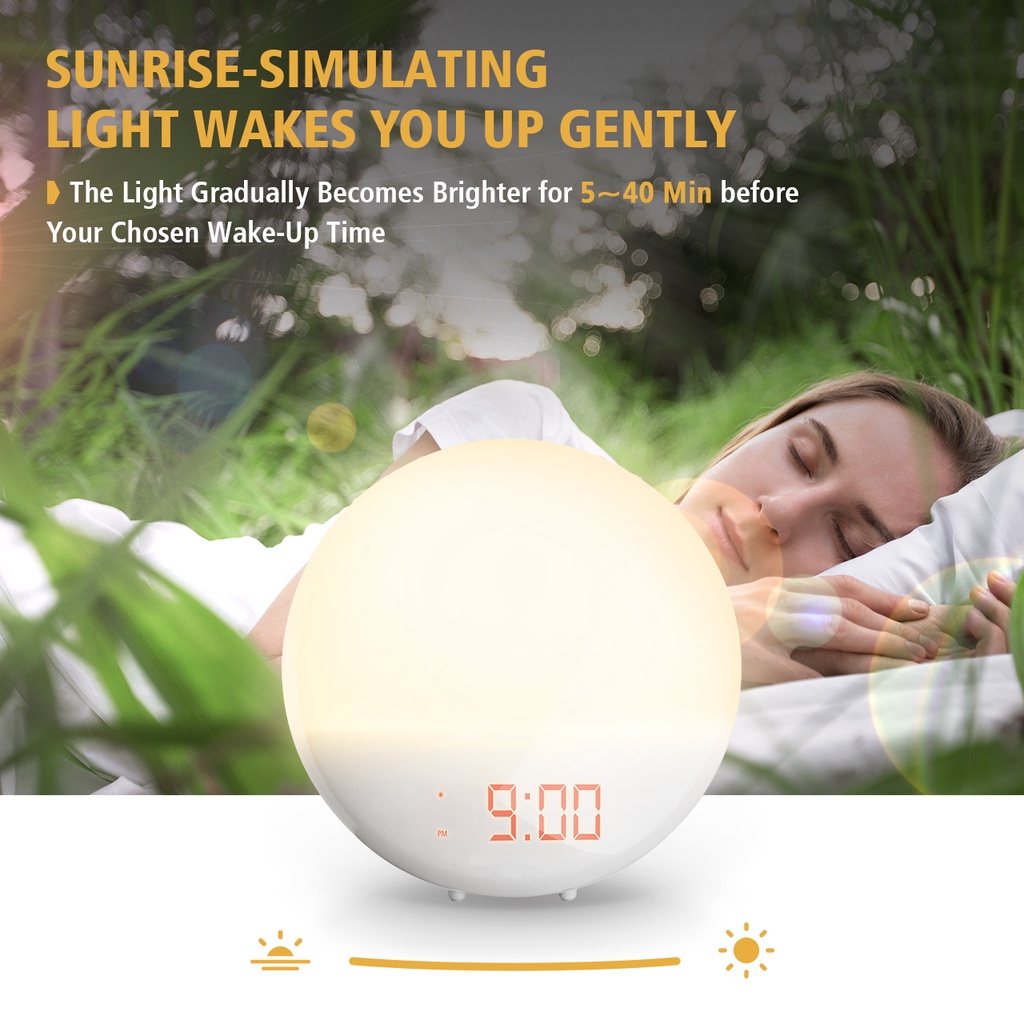 Pictek Wake Up Light Alarm Clock Sunrise Light 6 Alarm Sound