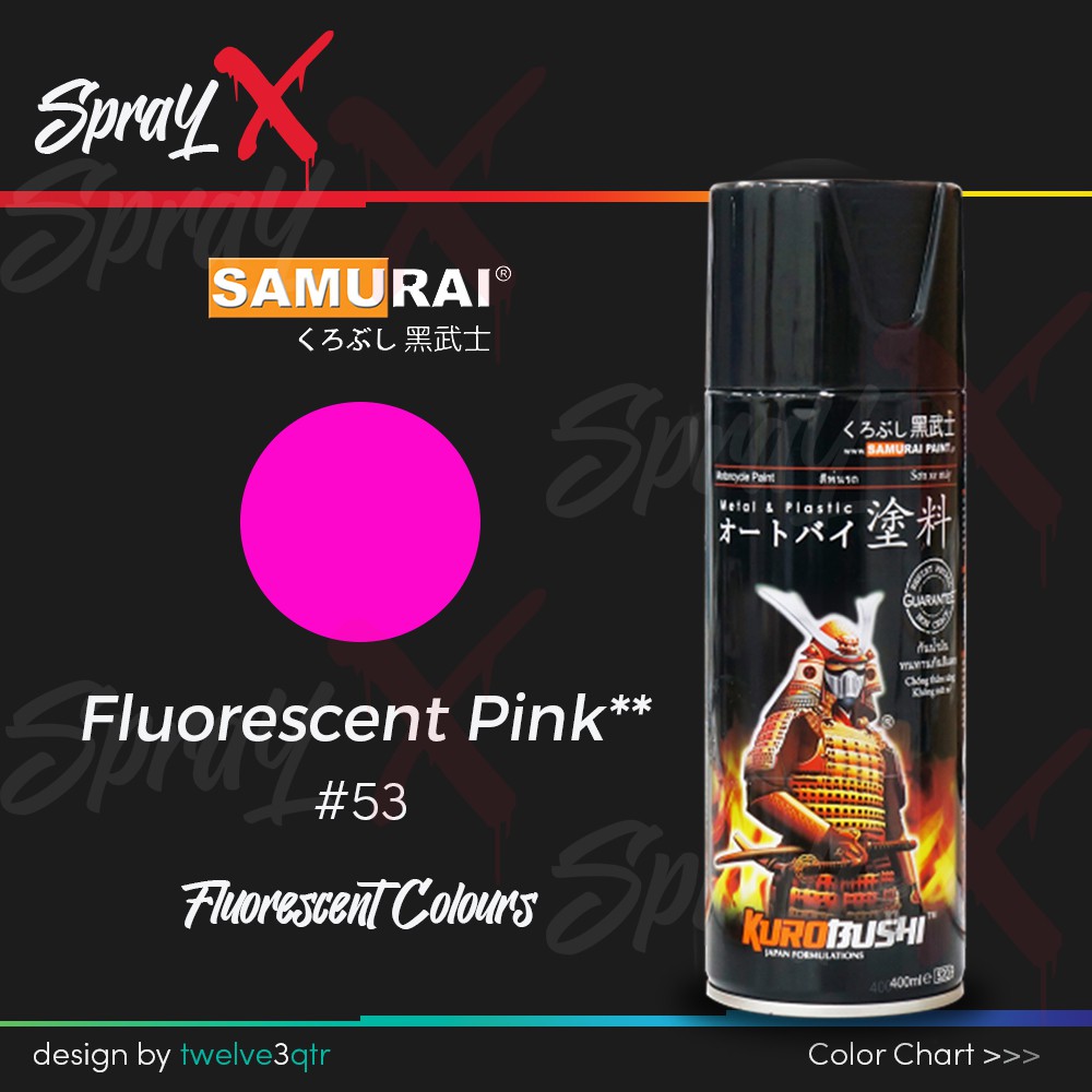 

SAMURAI PAINT FLUORESCENT PINK 53 / MERAH MUDA STABILO #53 400ML - CAT AEROSOL KUALITAS KOMPRESOR