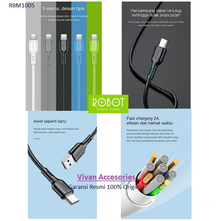 Robot RBM100S  data Cable Micro USB colorfull Kabel Data 2A /pcs