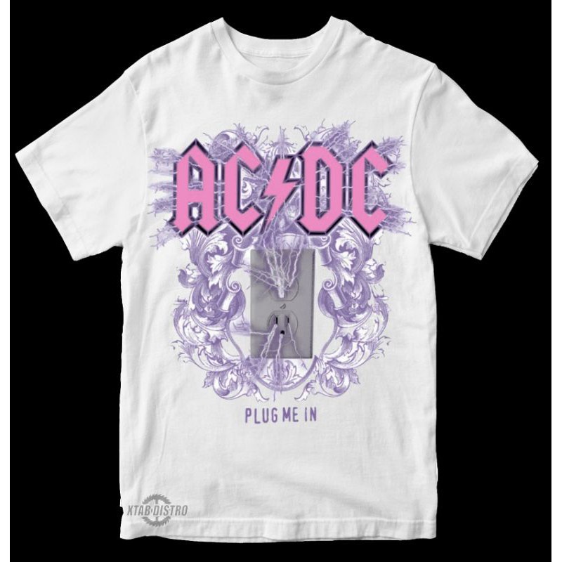 kaos ACDC PUTIH - PLUG ME IN / kaos acdc / kaos band / acdc / vintage
