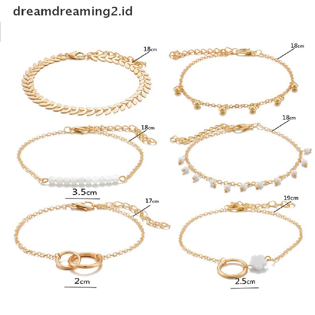 6pcs / Set Gelang Tangan Rantai Aksen Rumbai / Daun Gaya Boho Untuk Wanita