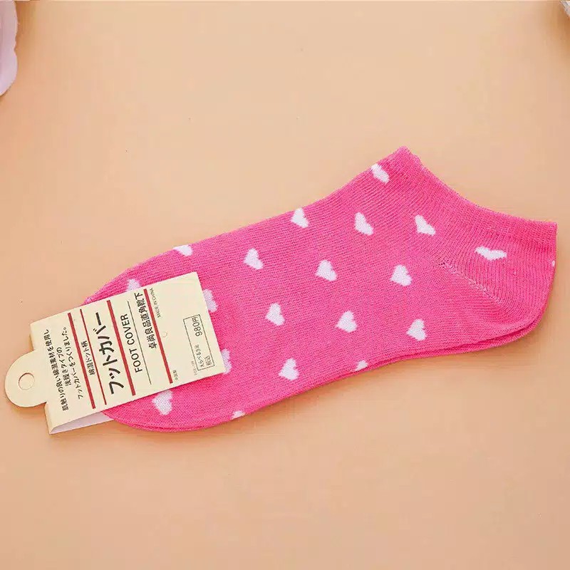 Kaki Ankle Cute Motif Love Garis Polos Warna Warni Kaos Kaki Semata Kaki